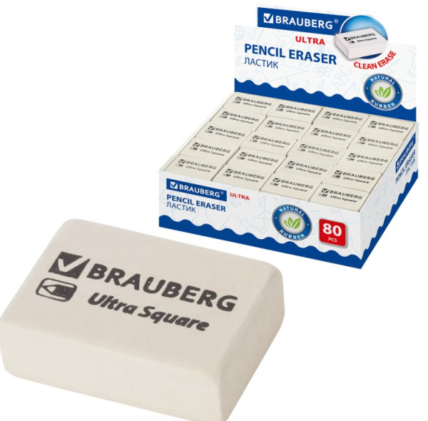 Ластик BRAUBERG Ultra Square, 26х18х8 мм, белый, натуральный каучук, 228707