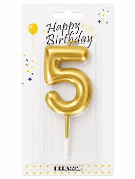 Свеча для торта 'Цифра 5', ЗОЛОТО, HD0088-5