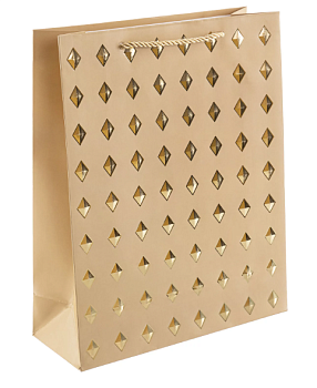 Пакет подарочный, 210гр,Объемные ромбы, Дизайн №2, Бежевый, Металлик, 14х12х6 см, 504936